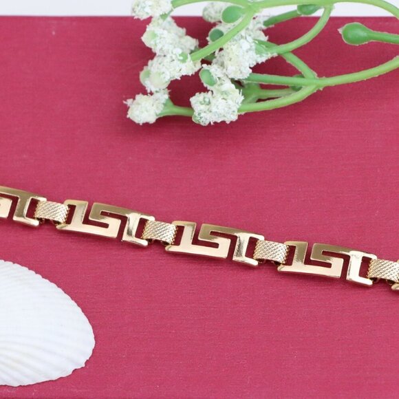 "Elegant Greek Key Design Rose Gold Bracelet in Glossy Finish, XPBL1120 - Picture 6 of 12